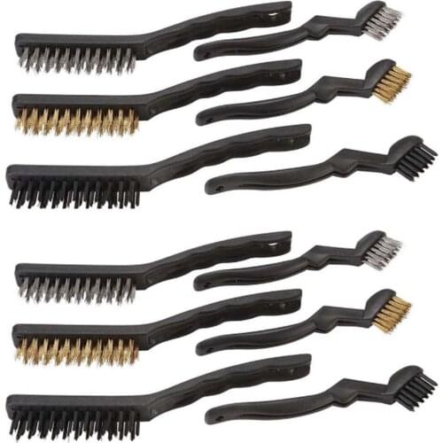 12 Steel Wire Brush (Stainless Steel + Brass) Scratch Brush, Curved Handle Masonry Brush Wire Bristle for Cleaning Welding Slag