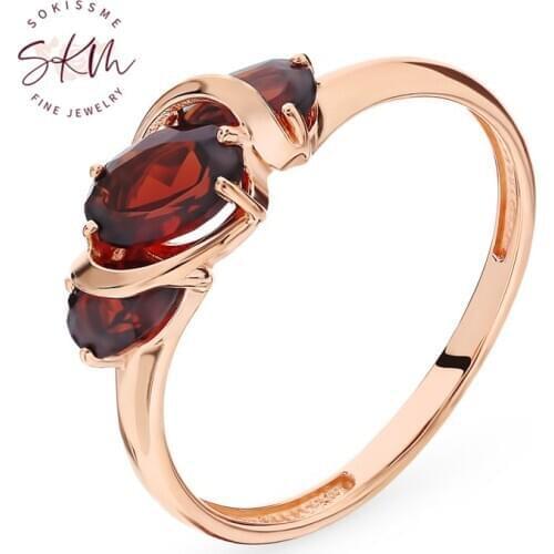 SKM Vintage rings garnet rings for women 14k rose gold luxury Engagement wedding rings designer Luxury Fine Jewelry