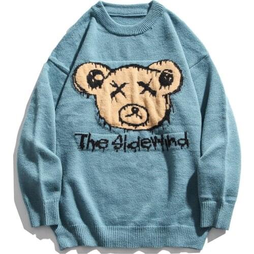 Cartoon Bear Sweater Men Winter Men Clothing Fashion Long Sleeve Knitted Pullover Sweater Oversized 2021 New Cotton Coat