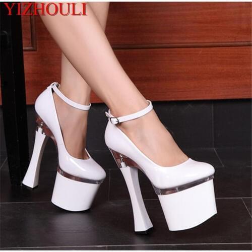 Wine Glass With Single Shoes Super-Elevation 18cm Womens High-Heeled Shoes Platform Shoes 7 Inch Ankle-Strap High-Heeled Shoes