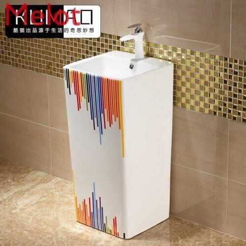 European-style pillar basin integrated wash basin Hotel pillar washbasin ceramic color pillar basin floor-standing basin