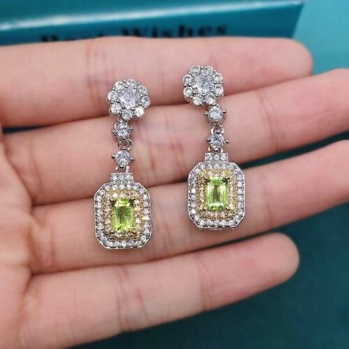 Vintage Luxury Square Drop Earrings 925 Silver Flower Jewelry Inlay Shiny Small Zircon Unusual Earrings For Women Wedding Party