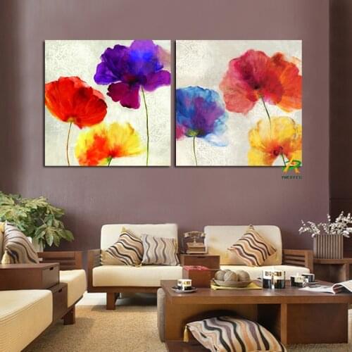 YWDECOR 2 Panel Modern Warm Abstract Flower Canvas Painting Digital Print Wall Art Picture Living Room Bedroom Home Decoration