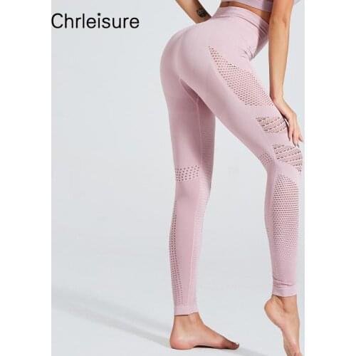 CHRLEISURE Women Seamless Leggings High Waist Hollow Out Hip Lift Breathable Fitness Gym Pants Female Workout Legging