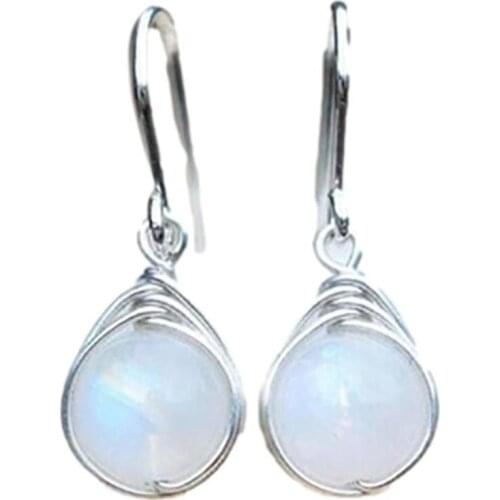 Vintage Women Ladies Drop Earrings Crystal Marquise Cut Teardrop Moonstone Wedding Hook Earrings Boho Jewelry Accessories Gift