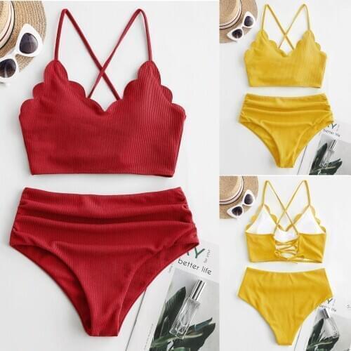 Sagace womens cross strap solid high waist bikini split swimsuit summer swimsuit womens one piece bikini sexy swimsuit