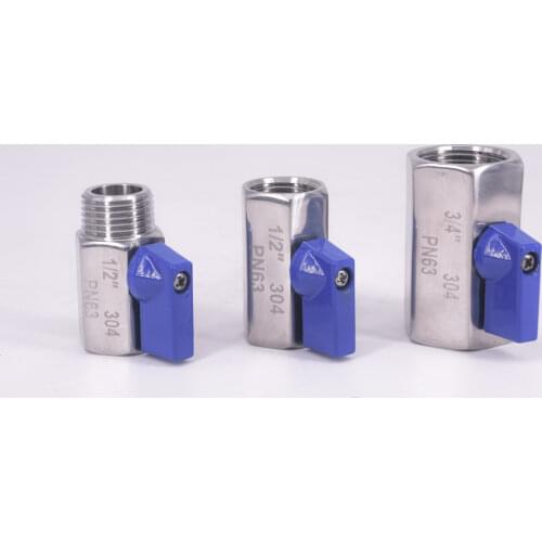 1/8" 1/4" 3/8" 1/2" 3/4" 1" BSP Female Male Mini Sanitary Ball Valve Homebrew Beer SUS 304 Stainless Steel With Blue Hanlde