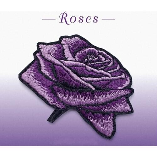 1Pcs Embroidered Purple Rose Cloth Patches Iron Sew Computer Embroidery Stickers DIY Patch for Clothing Iring 7.5x6cm