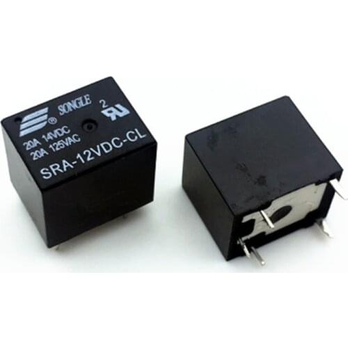 100Pcs 5V 12V 24V DC Power Relay SRA-05VDC-CL SRA-12VDC-CL SRA-24VDC-CL 5Pin Relays 20A PCB Type In stock Black Automobile Relay