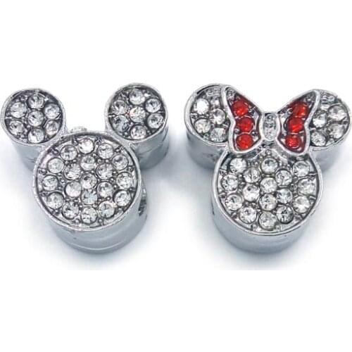 20pcs 11mm mix Mickey and Minnie shape alloy rhinestone beads fit European pandora charms bracelet DIY