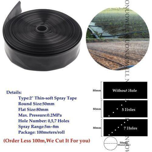 40m~5m 0~7Holes 2" N80 Φ50mm Thin-Soft Spray Tape Agricultural Farm Crops Irrigation Hose Greenhouse Watering Drip Hose