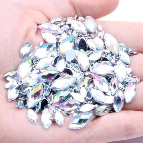 4x8mm 1000pcs Acrylic Flat Back Marquise Earth Facets AB Colors Acrylic Rhinestone Glue On Acrylic Beads Decorate