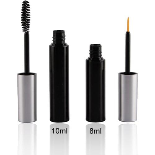 5/50PCS 8ML 10ML Black Plastic Mascara Tube With Silver Cap Empty Round Liquid Eyeliner Bottle DIY Cosmetic Packaging Container