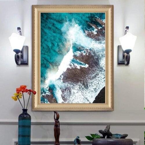 5d diy diamond painting Seawave Landscape Full square cross stitch embroidery picture Hanging wall art sticker Home Decor Gift
