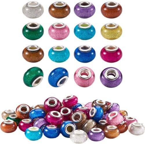 Large Hole Dog Paw Prints Pattern Acrylic European Beads, with Tone Brass Double Cores, Rondelle, White, 14x9mm, Hole