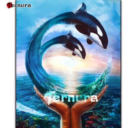 Hand holding Killer whale Whale diamond mosaic Diamond Painting Crafts Embroidery Diamond Cross Stitch Blue sky rhinestone Decor