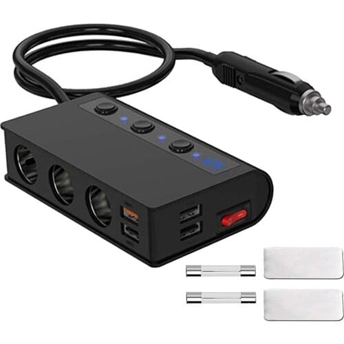 Automobile 3-Socket Cigarette Lighter Adapter 180W DC with 4pcs USB Port