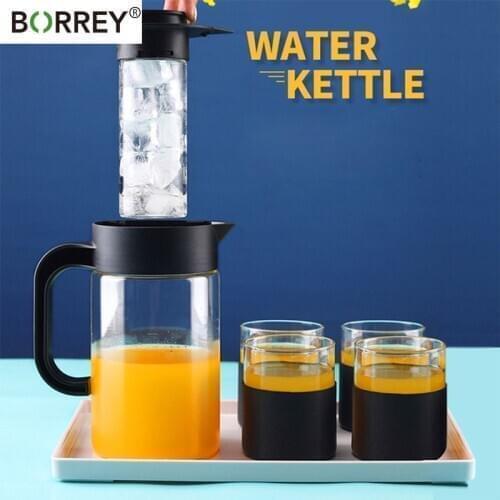 BORREY Big Teapot Heat-Resistant Teapot Flower Tea Kettle Clear Glass Ice Cube Fruit Juice Container Teapot Cool White Kettle