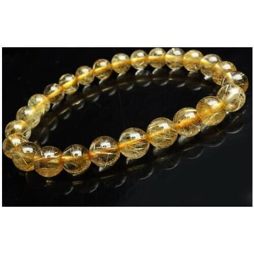 AAA 8 mm Natural Gold Hair Rutilated Quartz Beads Wealth Bracelet>jewerly free shipping