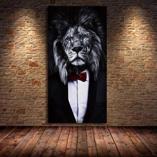 Black Wild Lion in a Suit Posters And Prints Abstract Lion Smoking a Cigar Canvas Paintings On the Wall For Living Room Unframed