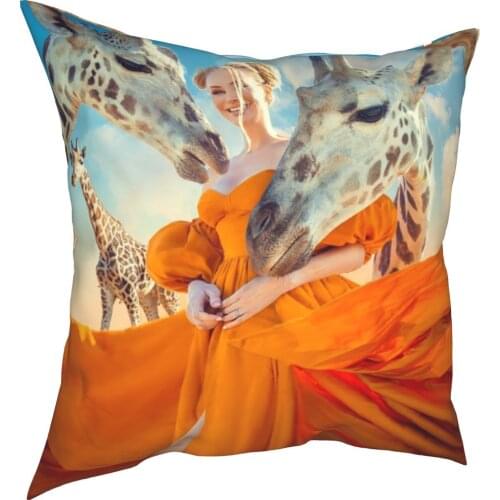 Giraffe and beauty decorative cushion cover lovely animal cushion cover 45cm linen pillow residential culture