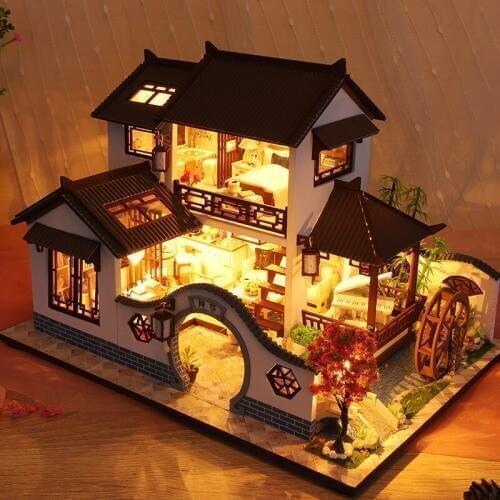 Diy Doll House Furniture Diy Case Miniature Wooden Miniaturas Dollhouse Toys for Children Birthday Gifts Chinese Style P002