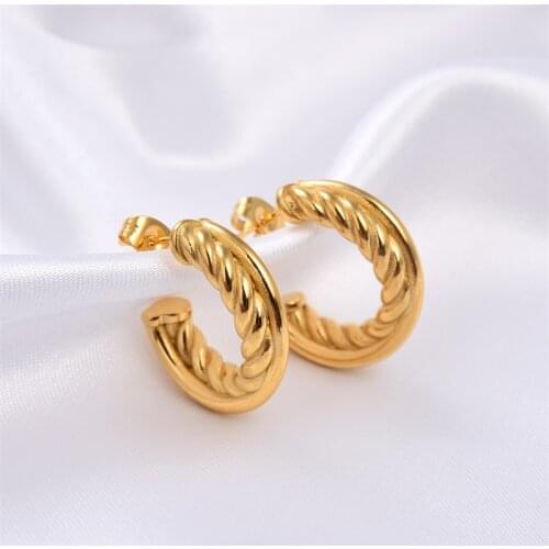 FYSARA Double Layer Crossover Twist Hoop Earrings For Women Stainless Steel Gold C Hoop Earrings Minimalist Trendy Women Jewelry