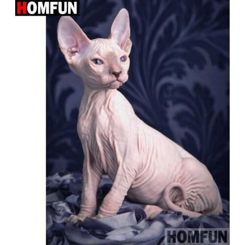 HOMFUN Full Diamond Embroidery "Animal cat" Diamond Painting Cross Stitch Patterns Rhinestone Unfinished Home Decor A19795