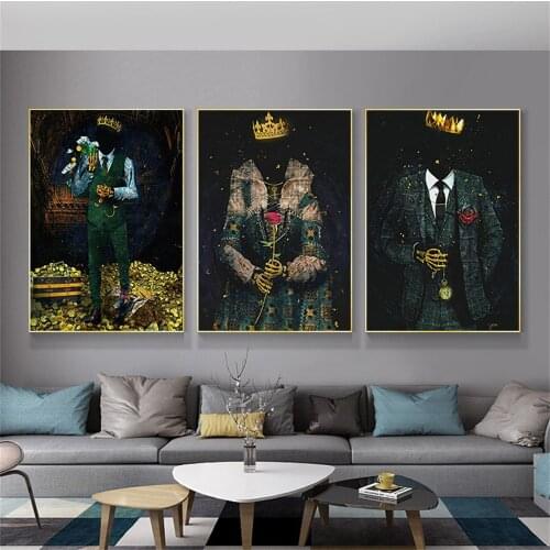 Graffiti Art of Skeleton King and Queen Canvas Paintings Funny Portrait Wall Art Posters and Prints Pictures Home Decor Cuadros