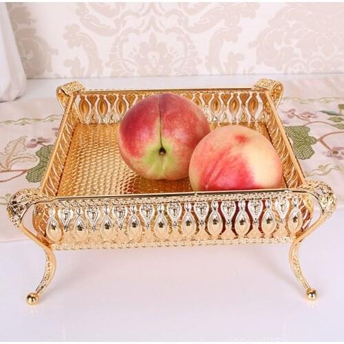 Metal Tray Round/Square Storage Box Home Drinks Tray Creative Vintage Fruit Plate Table Snack Iron Gold Fruit Basket Desk Decor