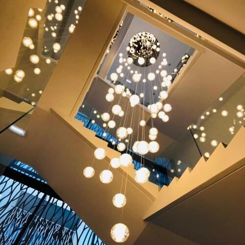 Fancy high ceiling stair crystal chandelier 36 ball bubble glass ball pendant light For Villa Stairs Restaurant Living room