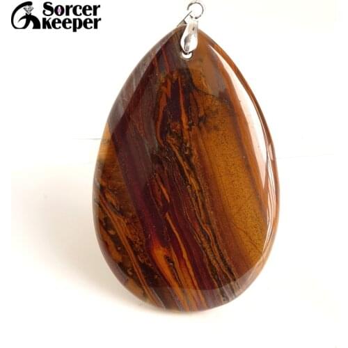 Real Natural Iron Tiger Eye Stone Pendant Necklace Polished Drop Agates Slice Fashion Crystal Beads For Jewelry Making BA301