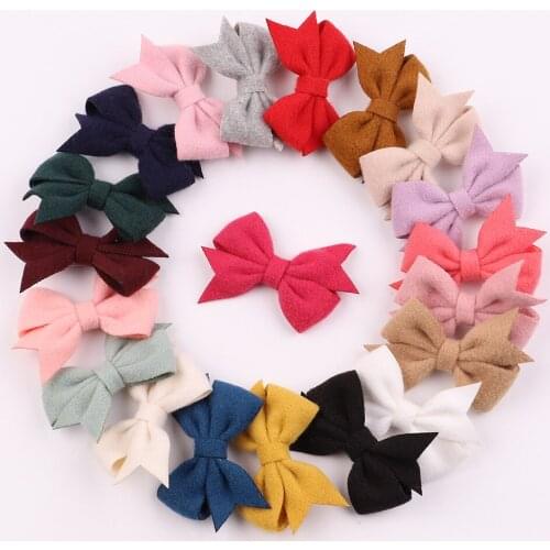 20pc/lot New 2.5inch Felt Hair Bows With Clips For Girls Hairpins Boutique Solid Felt Bows Hair Clip Handmade Kids Bowknot Clip