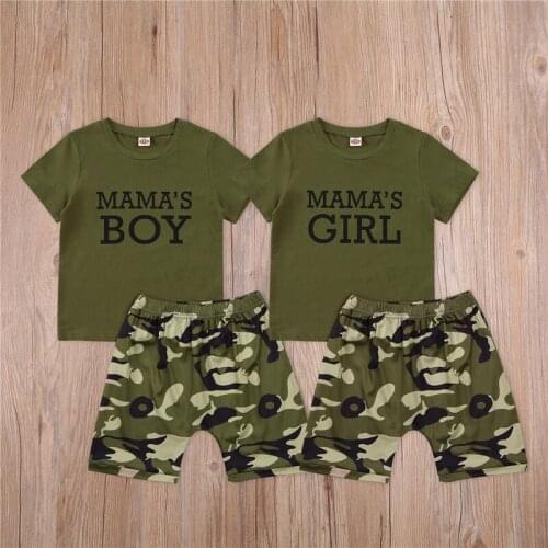 1-6 Years Unisex Children Set Infant Girls Casual Two-Piece Clothes Set Army Green T-Shirt Shorts Toddler Boys Camouflage Set
