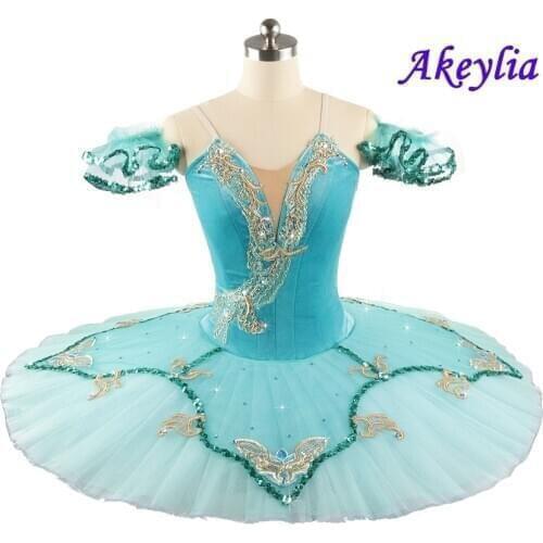 YAGP dress Blue green fairy Professional Ballet Tutu female Competitons or Performance Ballet pancake Stage Costumes for Women