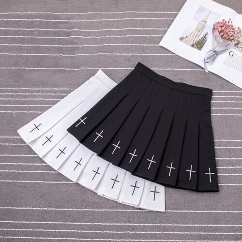 Pleated Skirt Women Dress School Uniform Punk Cross Embroidery Sexy Uniformes Estudiantes School Girl Cosplay Halloween Costumes