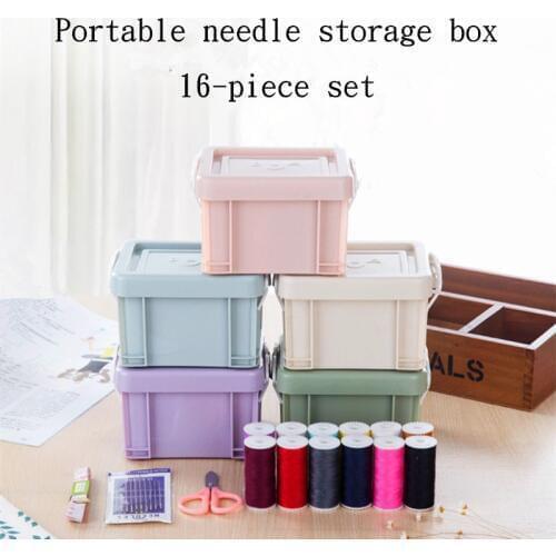 16PC Sewing Tools Portable Sewing Set Household Sewing Kit Double Laye Storage Box Scissors Measuring Tape Gold Tail Needle