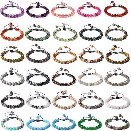 Multicolor Women men Natural 8mm stone beads charm Braid Bracelet Adjustable Amethysts agates Stone Beads Healing Woven Bracelet