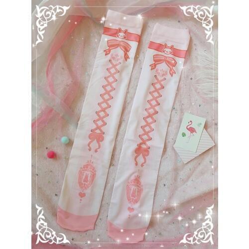 Pink japanese sweet lolita tights cute lace kawaii girl pantyhose loli cosplay gothic lolita tights stockings cute printing