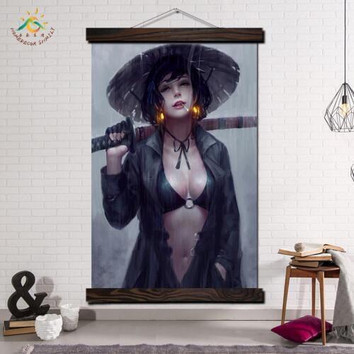 Samurai Female Fantasy Modern Canvas Art Prints Poster Wall Painting Scroll Painting Artwork Wall Art Pictures Home Decoration