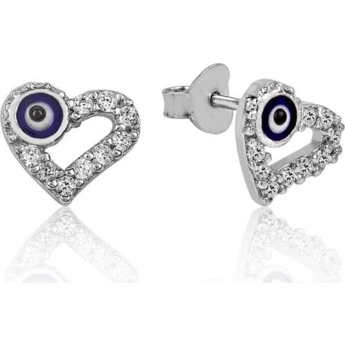 Sterling silver Heart Evil Eye Studded Earrings