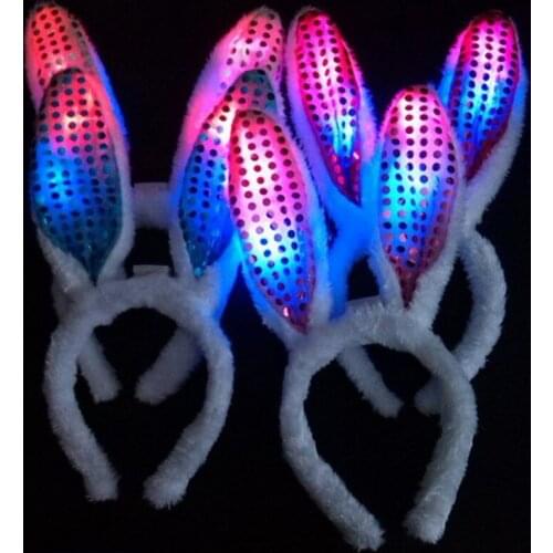 LED Light Luminous Flashing sequins Headdress Head Hair Band Hoop Toy Rabbit Ears Bunny Ears Kid Birthday Party Suppliy S201730