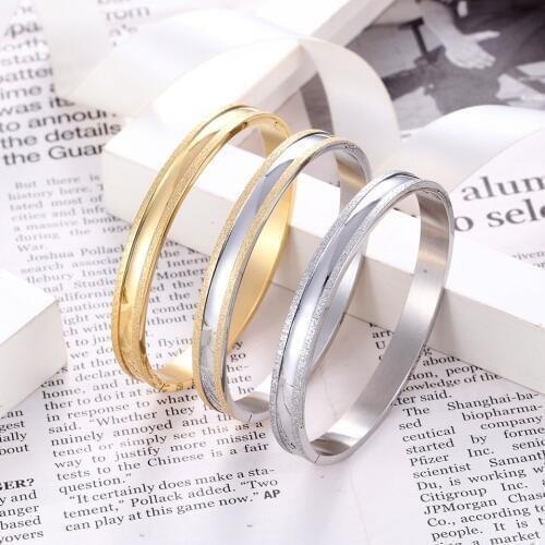 Uniquely Designed Shiny Mid-smooth Concave Surface Stainless Steel Frosted Side Bangle & Bracelet Jewelry For Men And Women