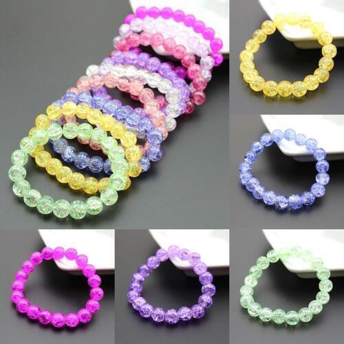 Womens 8mm 10mm Cracked Quartz Crystal Beaded Round Glass Beads Stretch Bracelet Bangle Bracelets Women Girl Charm Wrap Jewelry