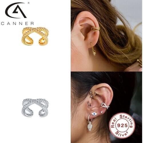 CANNER Personalized Cross X Diamond Women Clip Earrings 925 Sterling Silver Earring Jewelry For Girls Clip Earrings Accessories