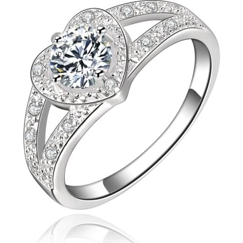 Pure 925 Sterling Silver Rings For Women Shining crystal heart Fashion Party Gifts Girl student luxury Charm wedding Jewelry