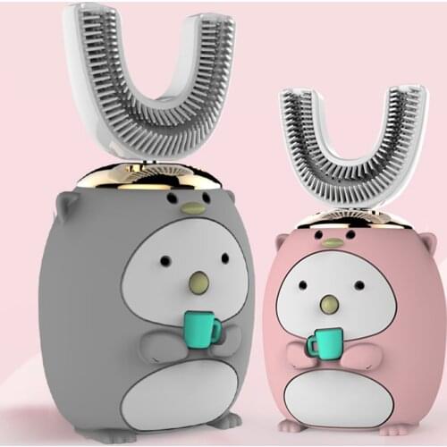 360 Degrees Electronic Toothbrush Smart Automatic Sonic U Shape USB Rechargeable Kids Cartoon Pattern 5 Mode Blue-ray Clean