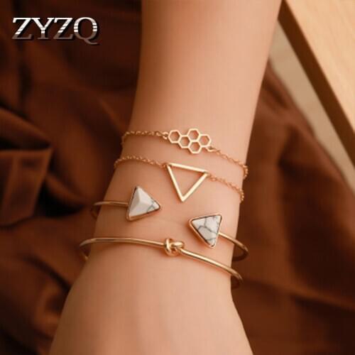 ZYZQ Simple Euro Stylish Minimalist Bracelets set For Women Trendy Geometric Triangle Shaped Accessories Jewelry Bracelets Hot