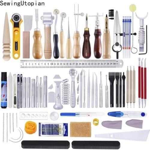 1Set Professional Leather Craft Tools Hand Cutter Carving Stitching Punch Carving Work Leather Tool Set Accessories Craft Kit