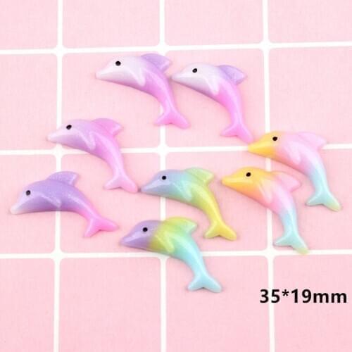 10pcs 19*35mm Flat back Colorful Resin Dolphins Charms for Hair Accessories Hand DIY Decoration
